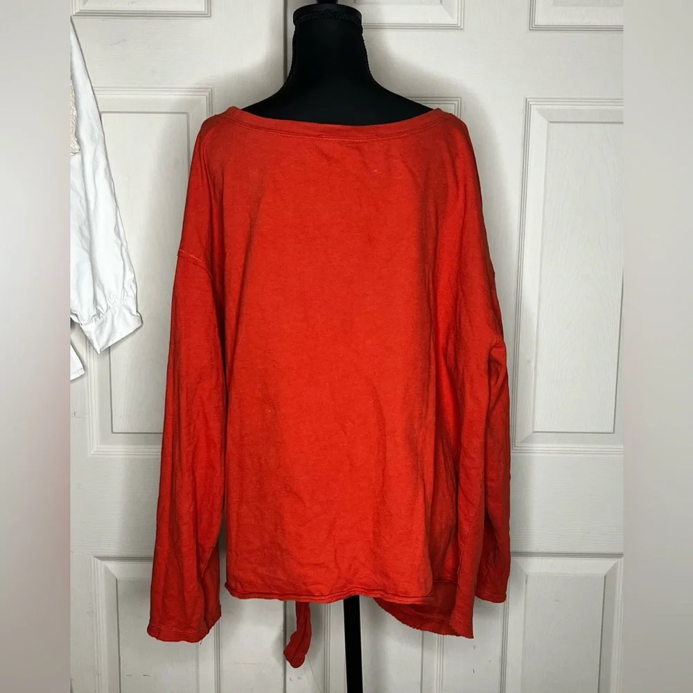 Free People Beach tie front long sleeve cotton shirt, orange-red, large - Picture 2 of 4